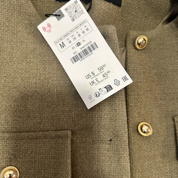 Zara Khaki Blazer with Gold Buttons - Picture 2 of 6